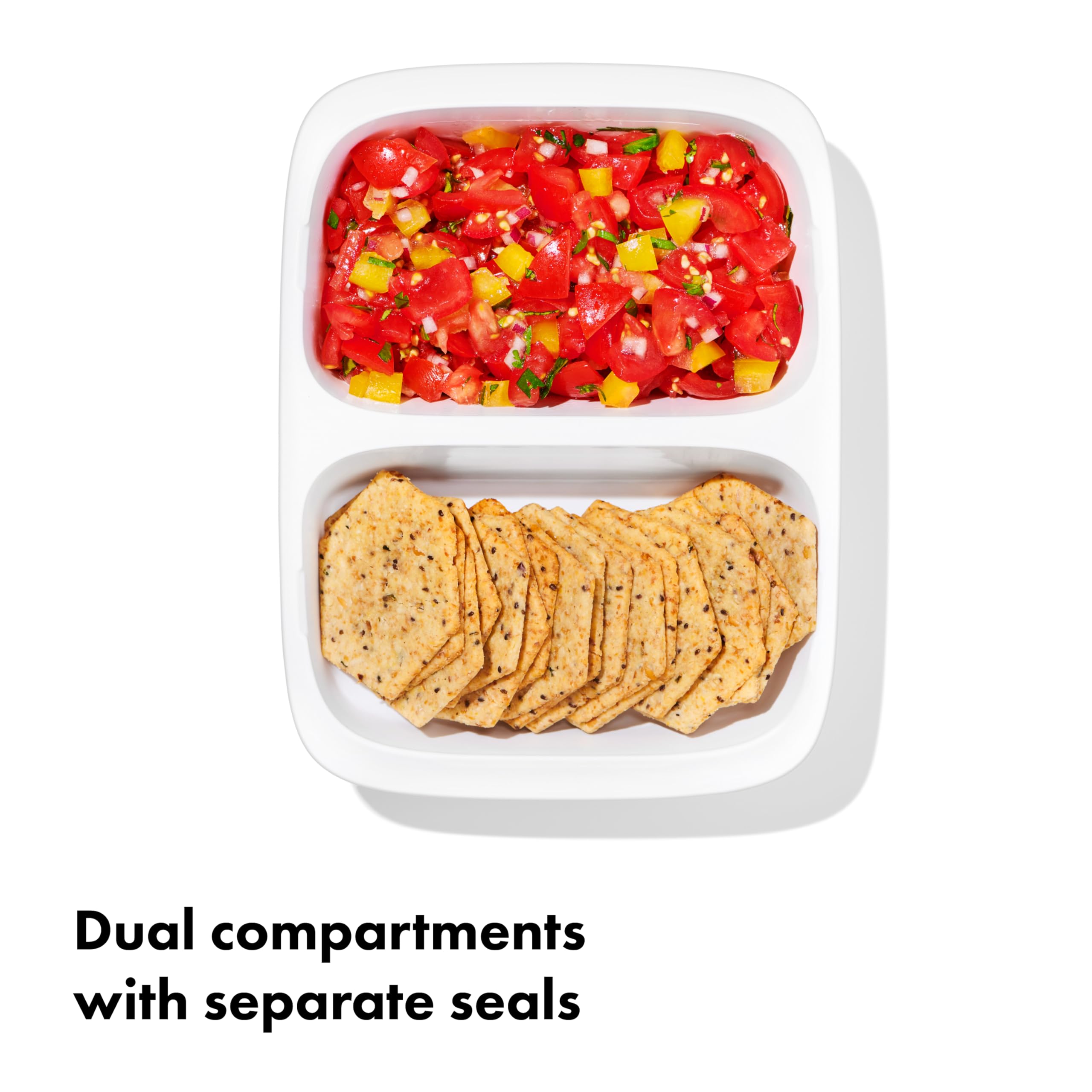 OXO leakproof lid with silicone gasket and dual locking clips prevents spills.