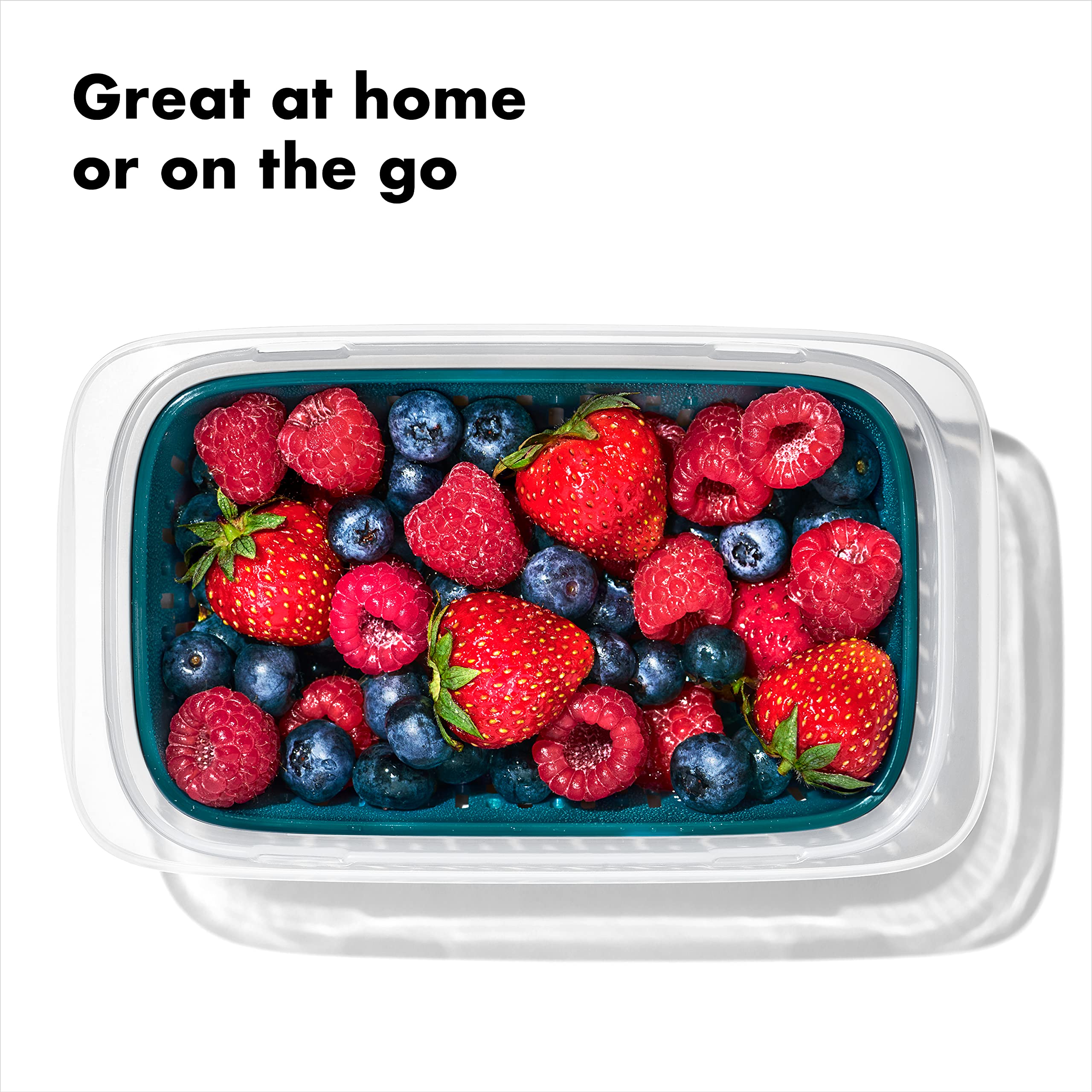 OXO Prep & Go container lid demonstrates leakproof seal for secure transport