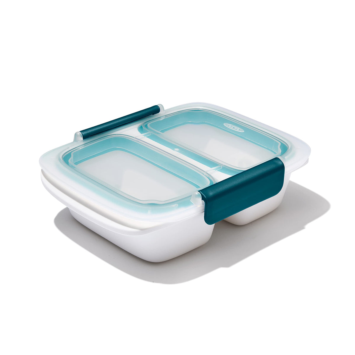 OXO Good Grips Prep & Go two-compartment container with leakproof lid for on-the-go meals