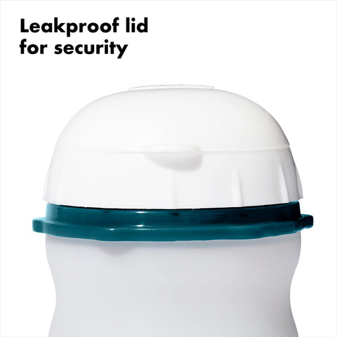OXO Good Grips Prep & Go squeeze bottle with leakproof cap ensures secure travel.