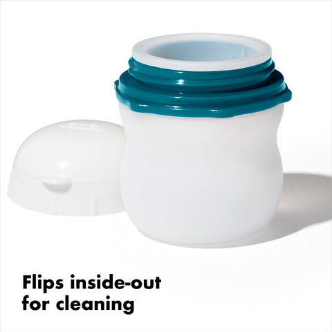 OXO Good Grips Prep & Go squeeze bottle with stable base prevents tipping during meals.