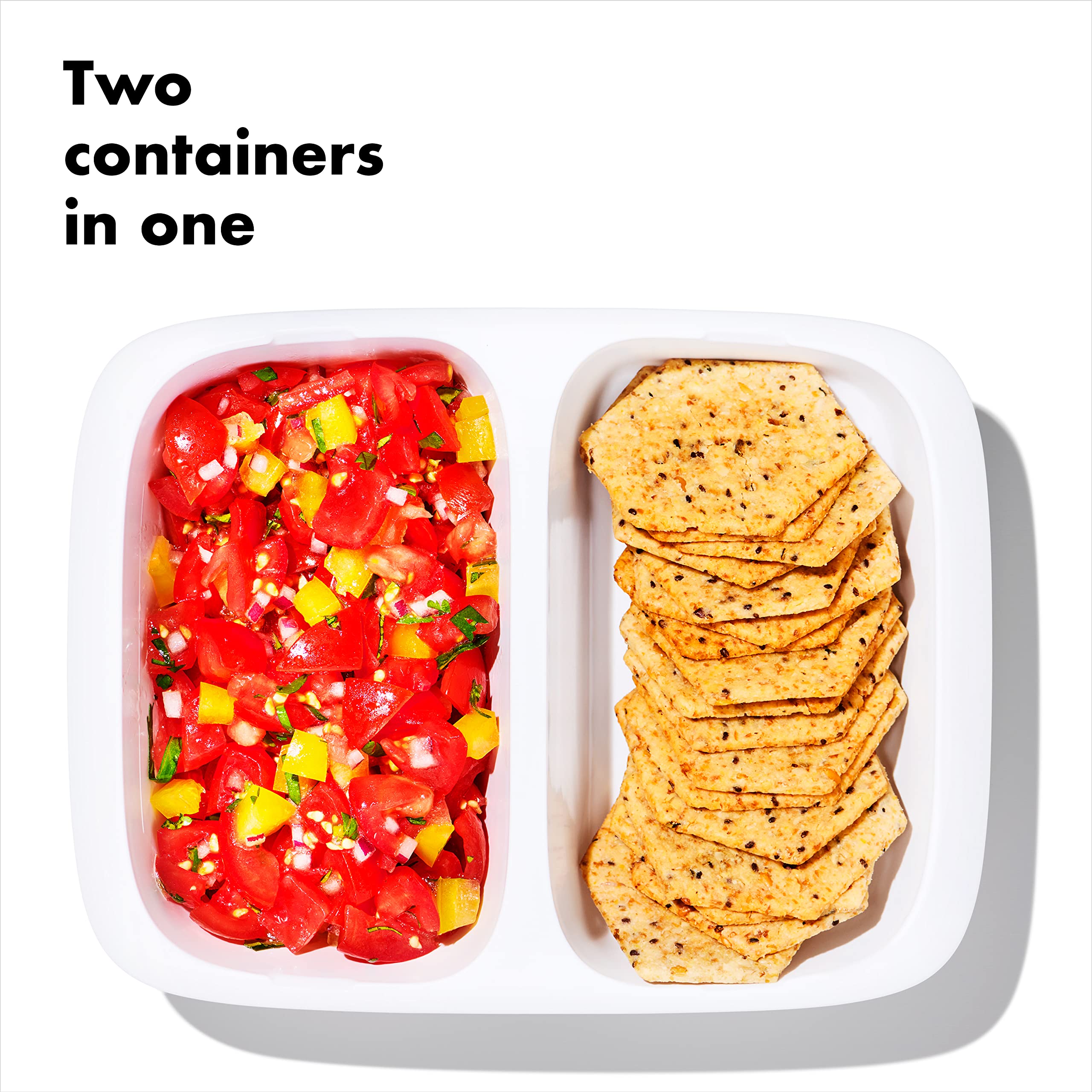 OXO Good Grips Prep & Go divided container showing two 1-cup compartments for meal prep