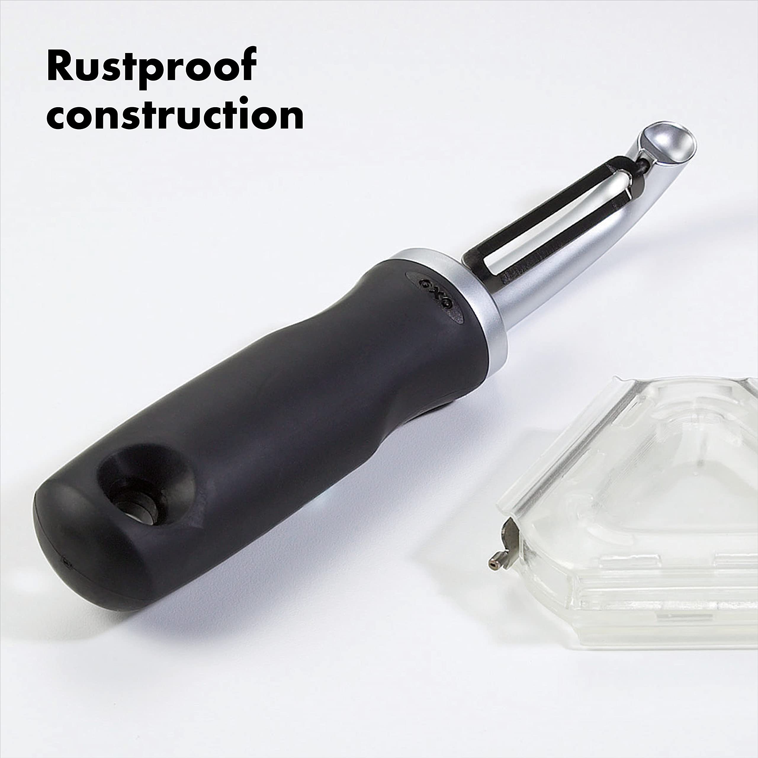 OXO Good Grips Pro Swivel Peeler features a sharp stainless-steel blade for precise slicing.