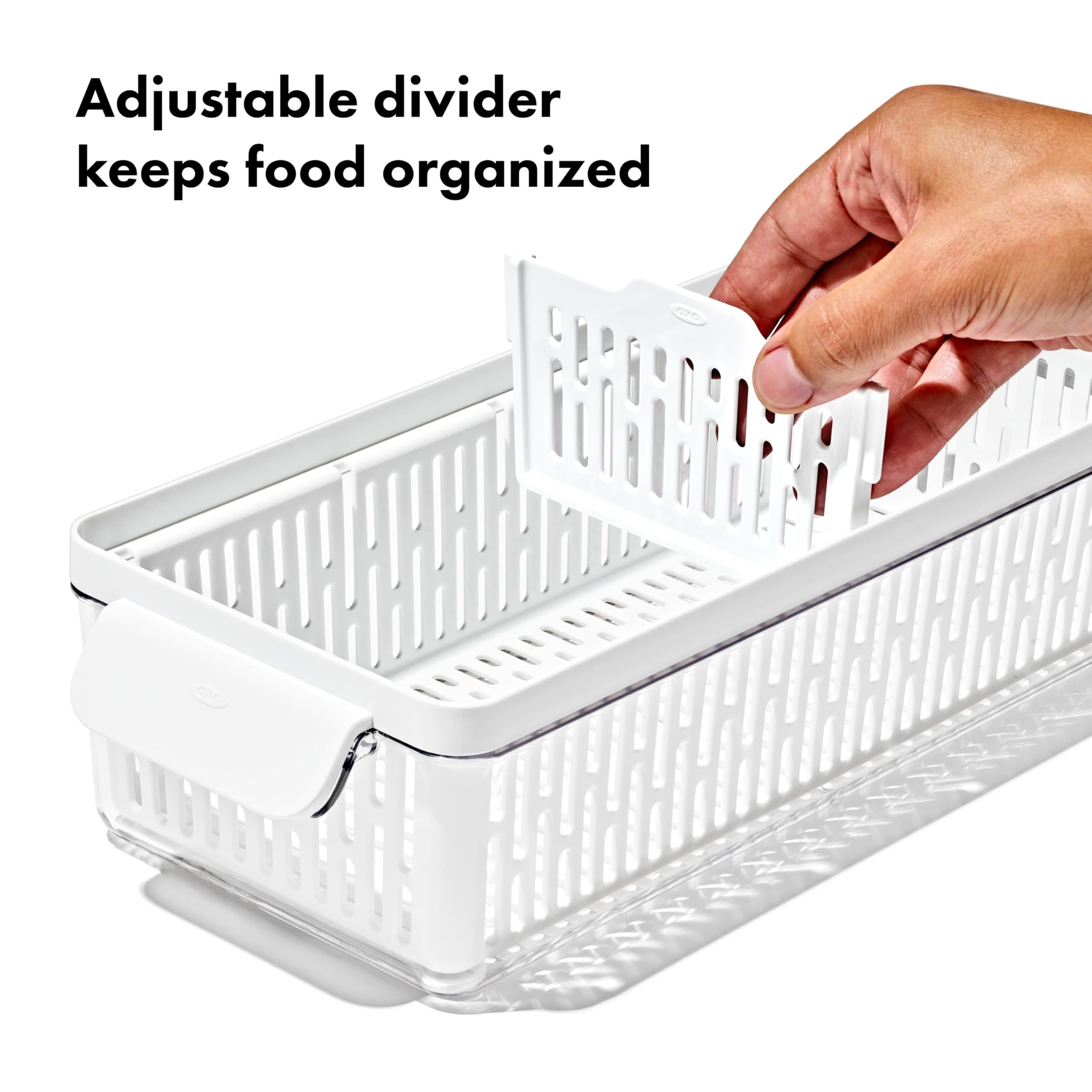 OXO Good Grips Produce Saver Long Bin BPA-free design is dishwasher safe.