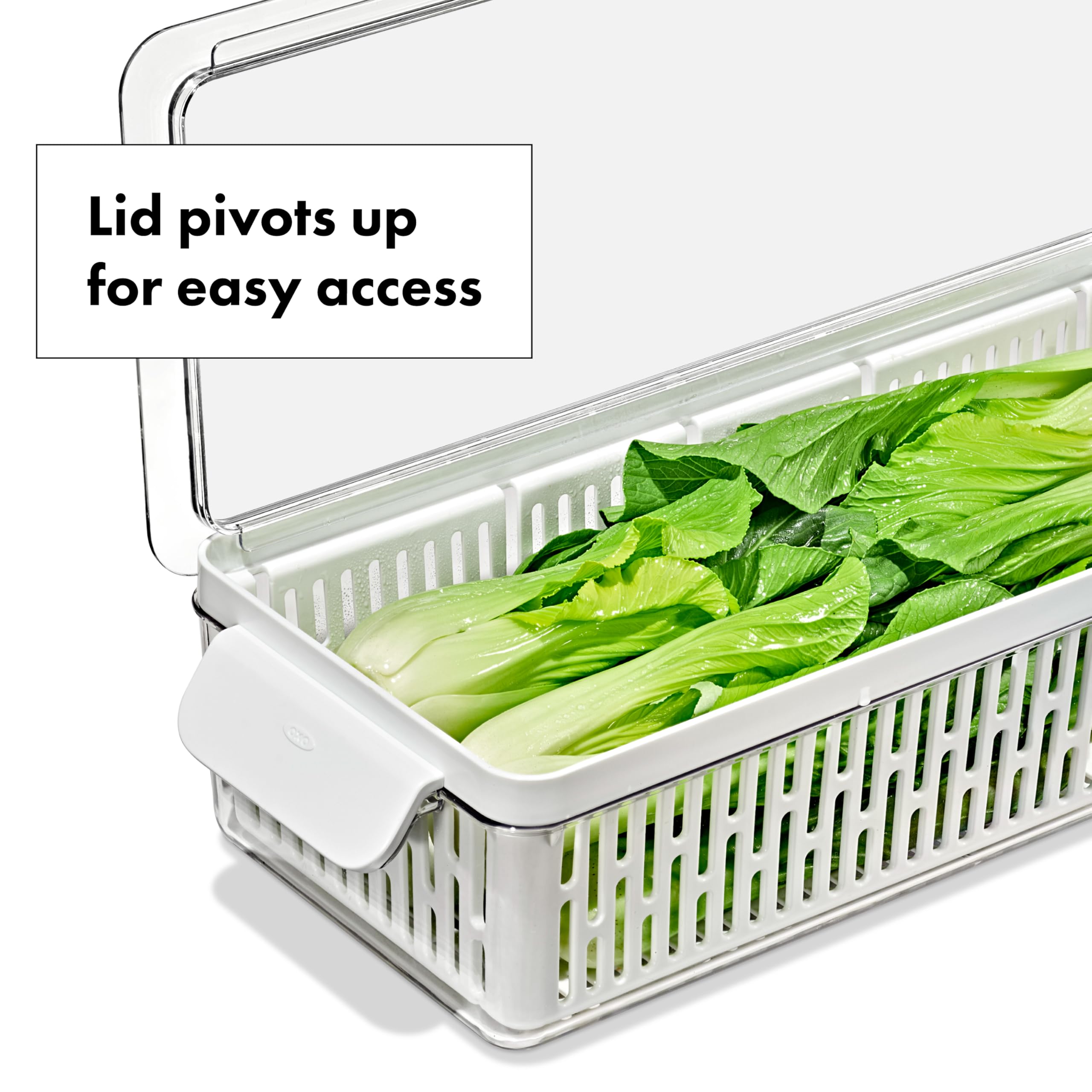 OXO Good Grips Produce Saver Long Bin is dishwasher safe for quick cleanup.