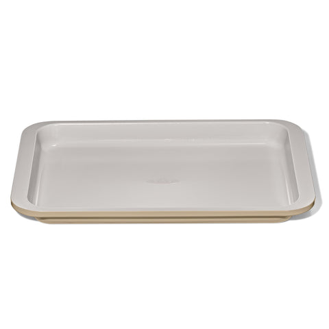 OXO Good Grips quarter sheet pan ceramic coating for easy release and even browning.