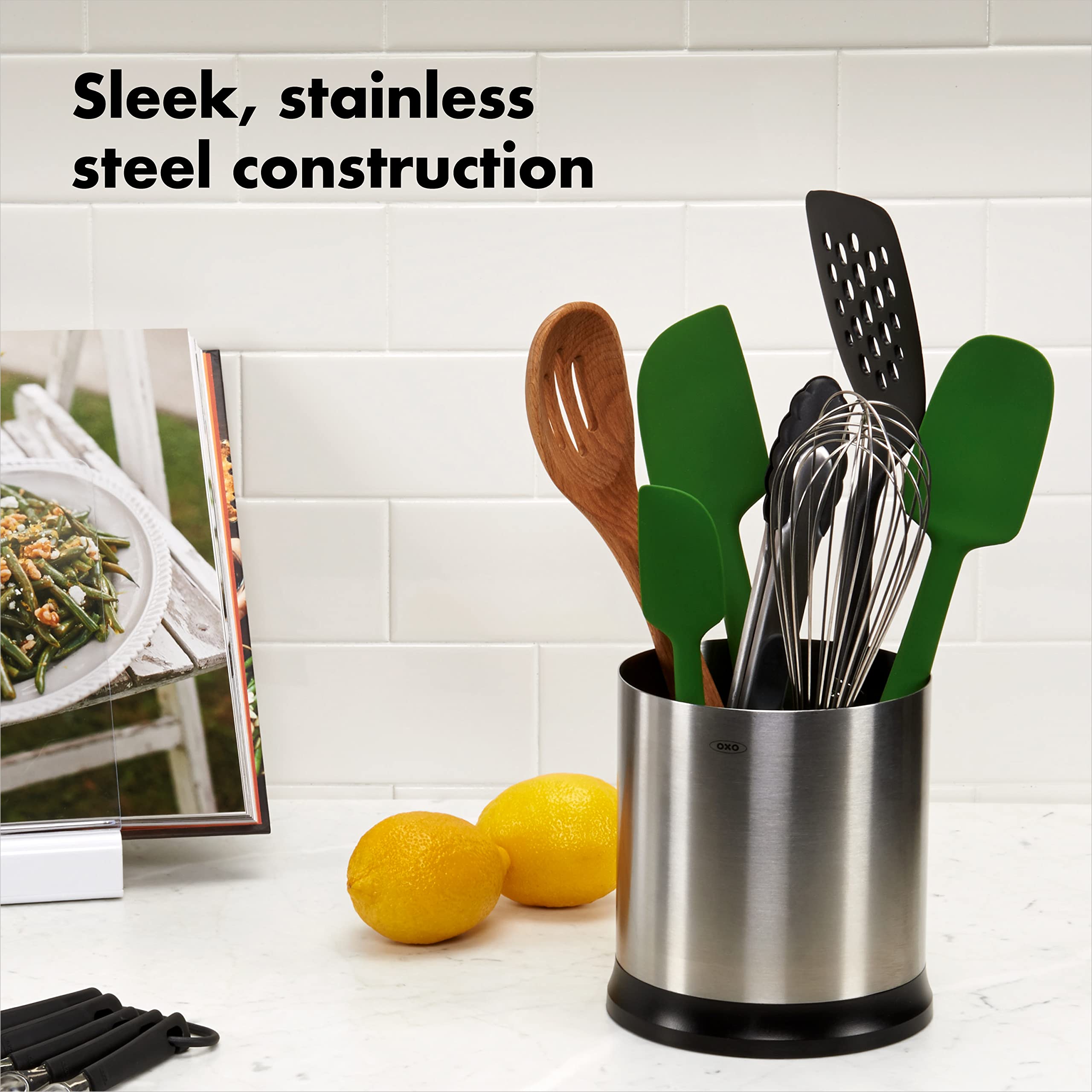OXO Good Grips dishwasher-safe utensil holder for simple cleanup.