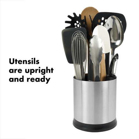 OXO Good Grips rotating utensil holder tall design keeps tall utensils upright.
