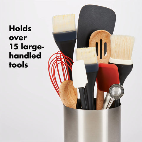 OXO Good Grips three compartments organize spatulas, ladles, and tongs with ease.