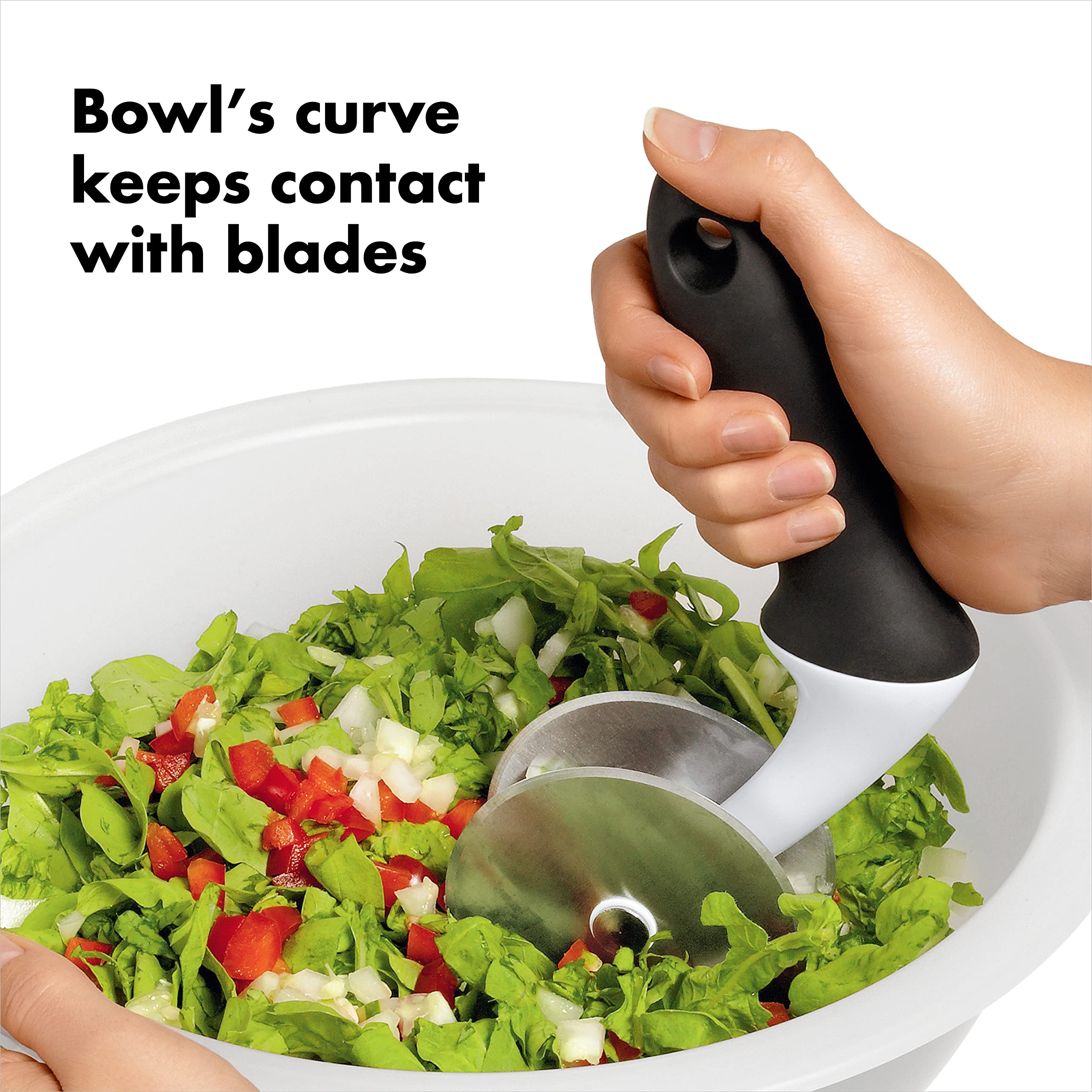 OXO Good Grips bowl rim used as grip while chopping