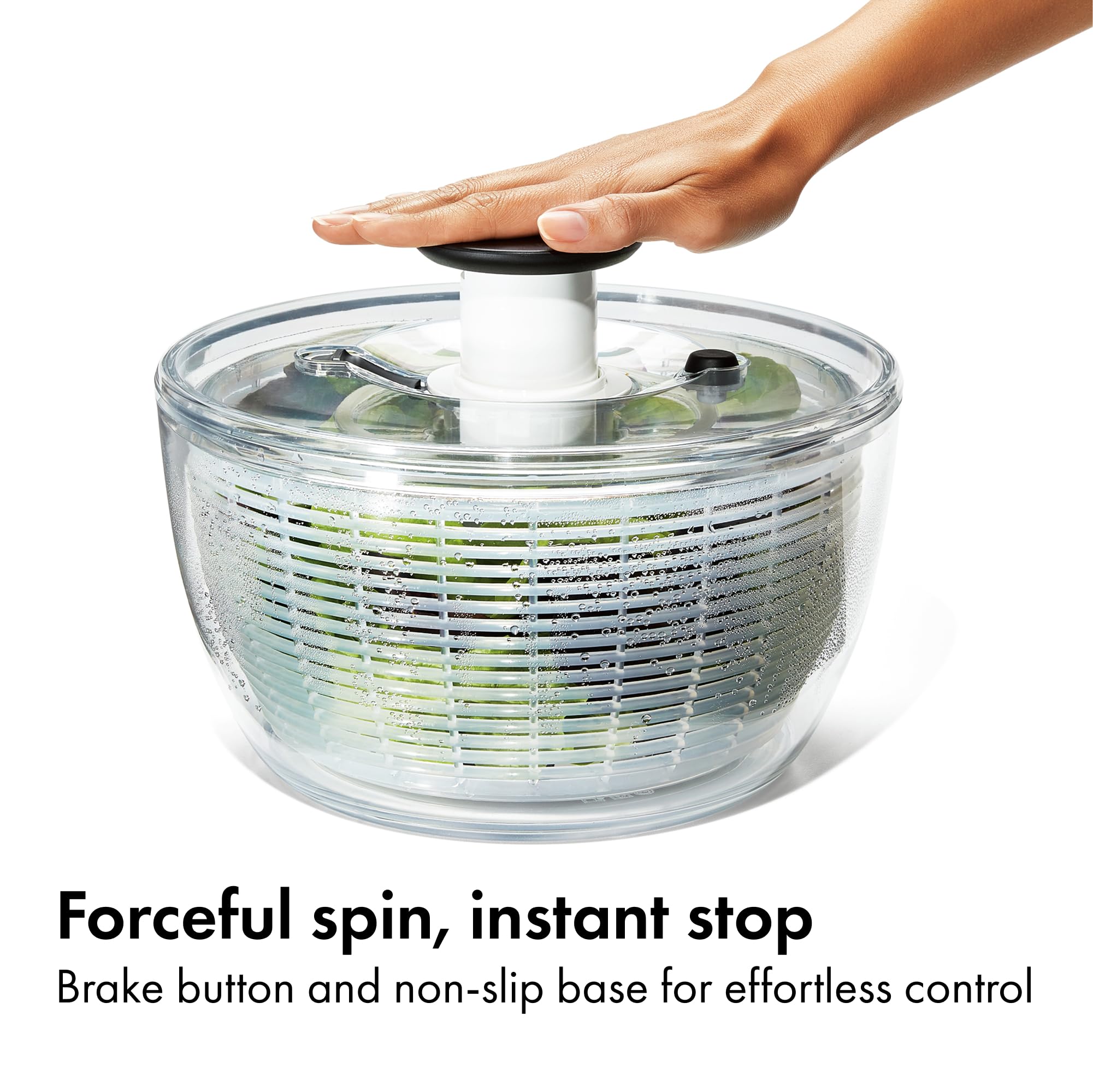 OXO Good Grips Salad Spinner bowl and lid separated for simple storage.