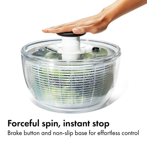 OXO Good Grips Salad Spinner bowl and lid separated for simple storage.