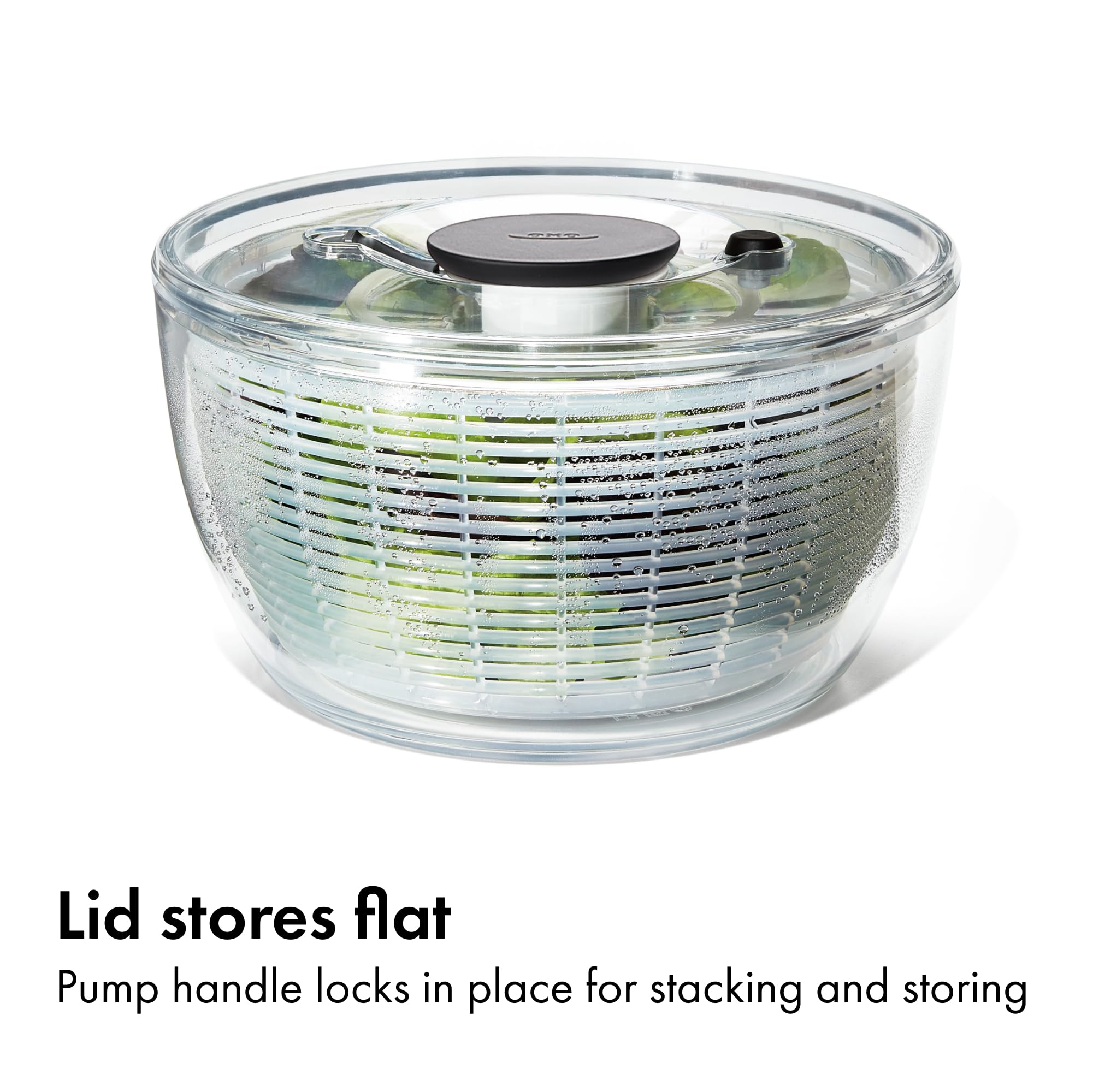 OXO Good Grips Salad Spinner brake button for instant stopping.
