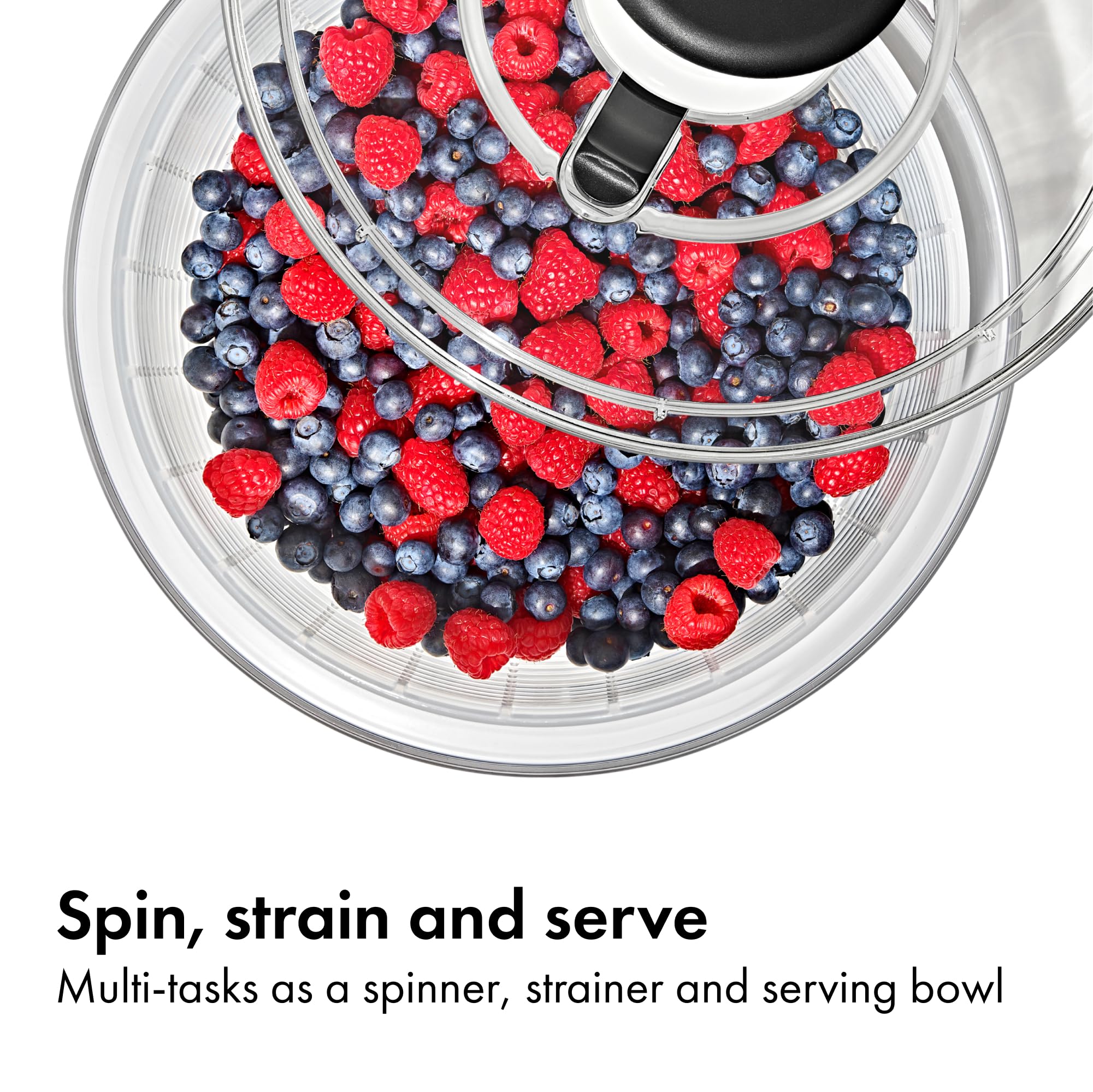 OXO Good Grips Salad Spinner dishwasher-safe parts for quick cleanup.