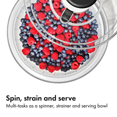 OXO Good Grips Salad Spinner dishwasher-safe parts for quick cleanup.