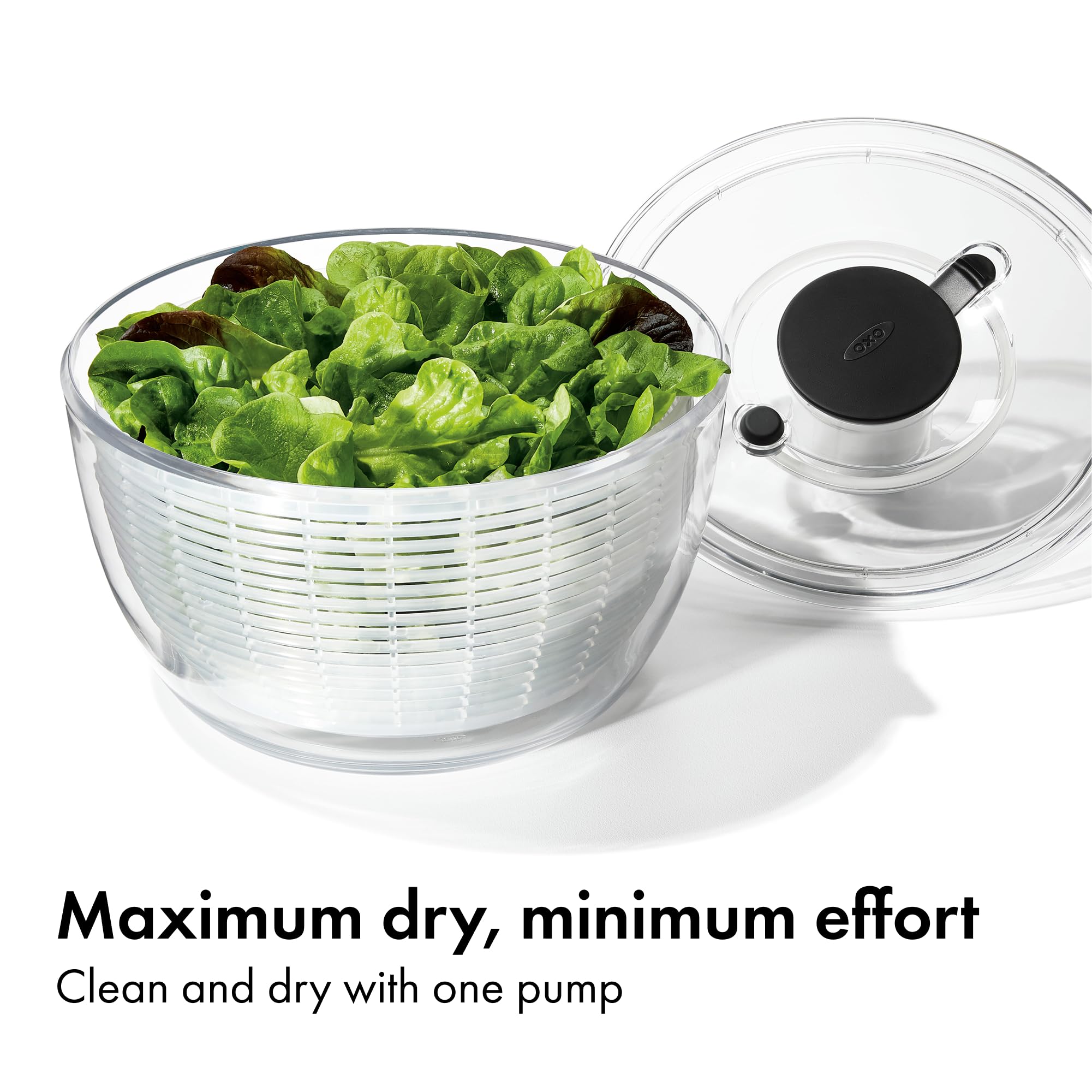 OXO Good Grips Salad Spinner drying lettuce to keep greens crisp.