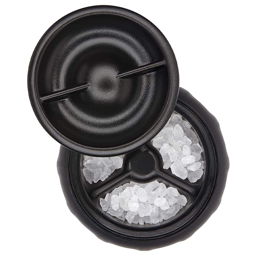 OXO Good Grips grinders with refill-cap open, demonstrating easy refill.