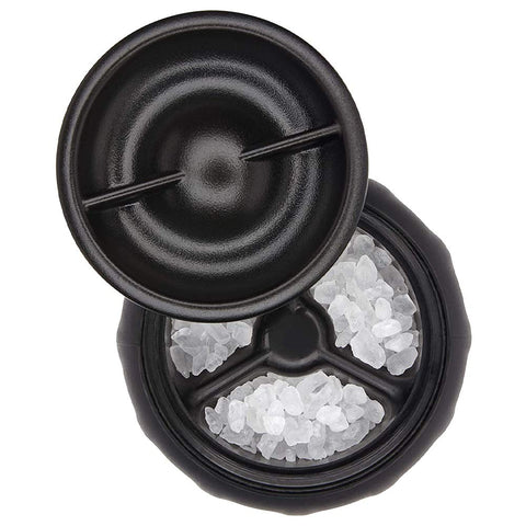 OXO Good Grips grinders with refill-cap open, demonstrating easy refill.