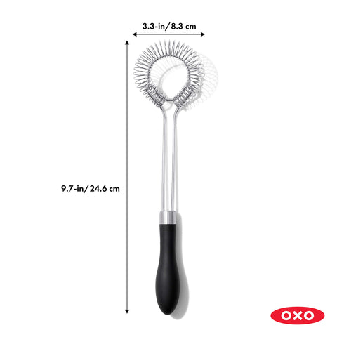 OXO Good Grips whisk with dishwasher-safe design for easy cleanup after sauce making.
