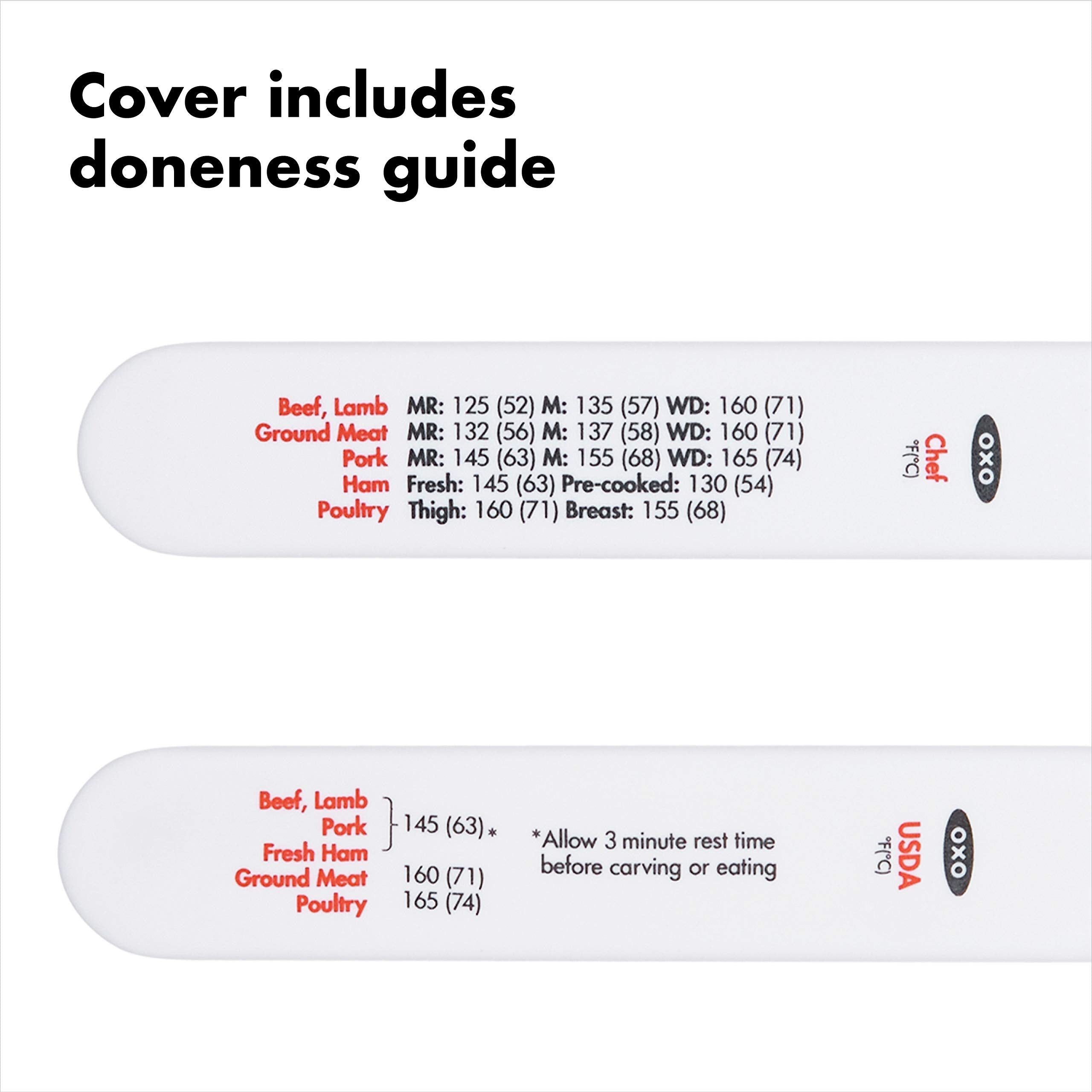 OXO shaded insertion guide helps place the probe correctly for consistent results.