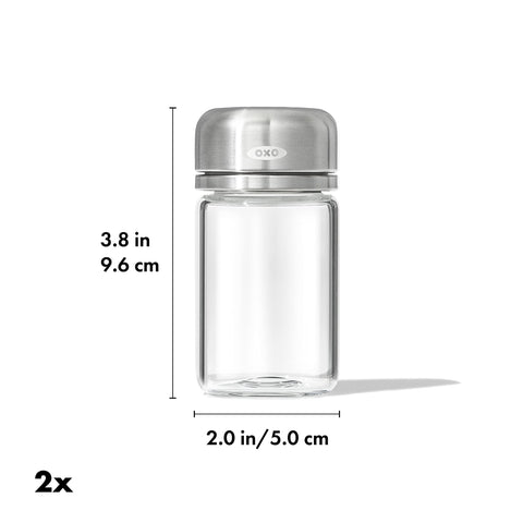 Multi-setting lid with two hole sizes on the OXO shaker for precise seasoning control.