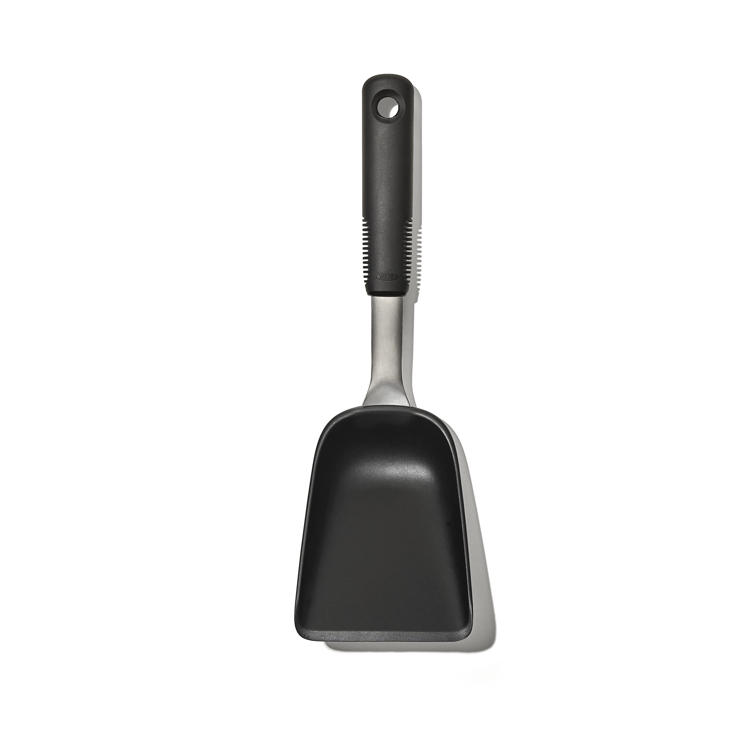 OXO Good Grips Sheet Pan Scoop with a wide head for quick, mess-free veggie transfers.