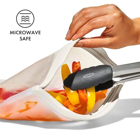 OXO Good Grips silicone bag flat-pack-fridge helps organize and store.