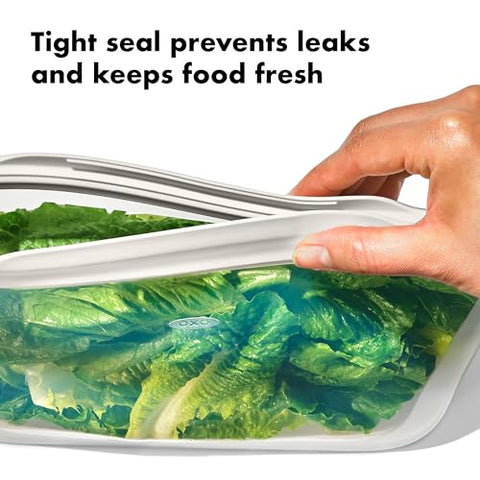 OXO Good Grips silicone bag gallon oat dishwasher-safe for simple cleaning.