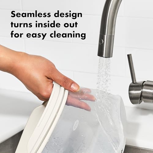 OXO Good Grips silicone bag gallon oat open wide for easy filling.