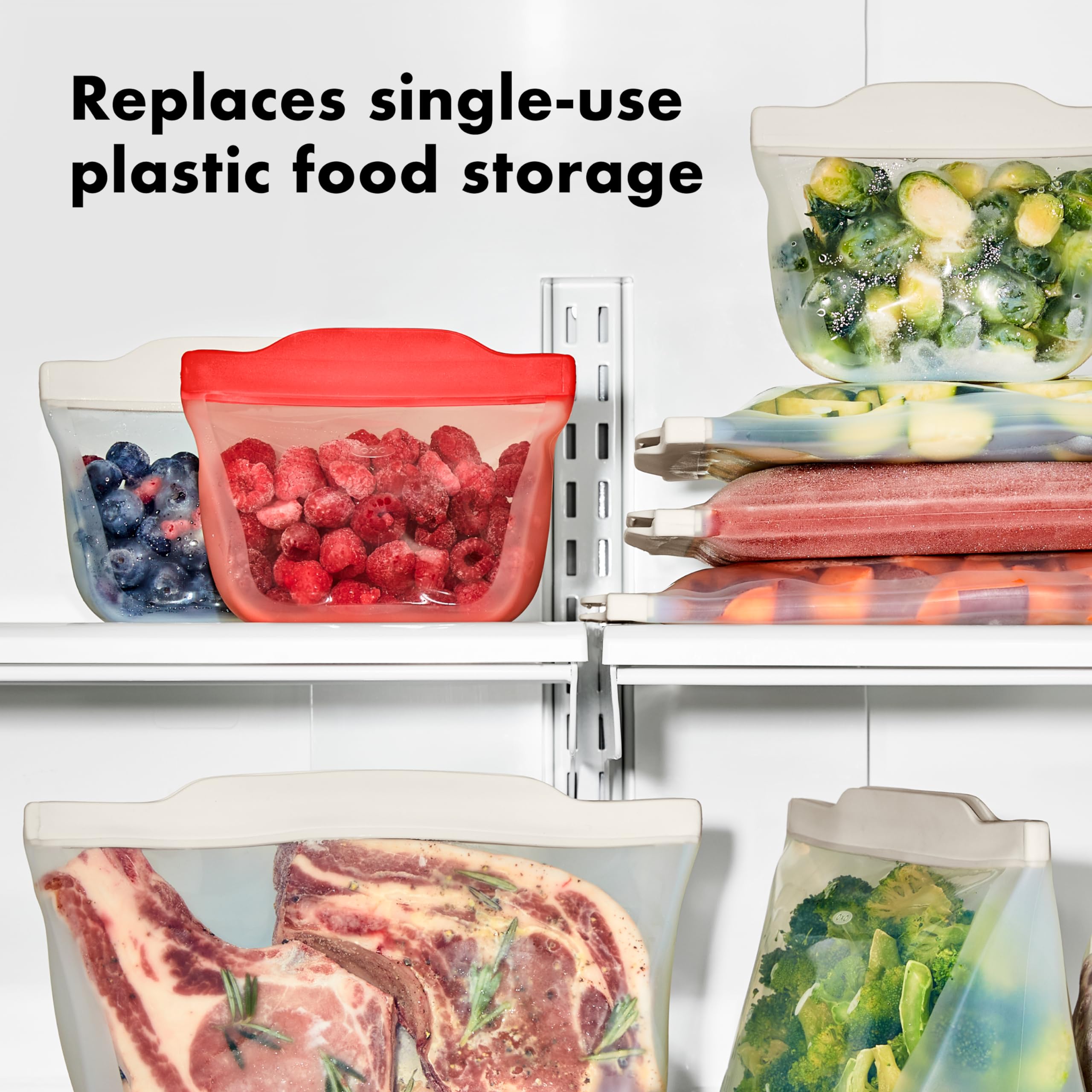 OXO Good Grips silicone bag stand-up oat stands upright for quick access.