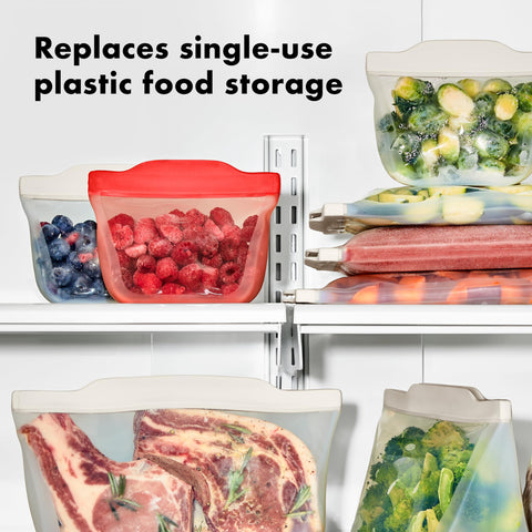 OXO Good Grips silicone bag stand-up oat stands upright for quick access.