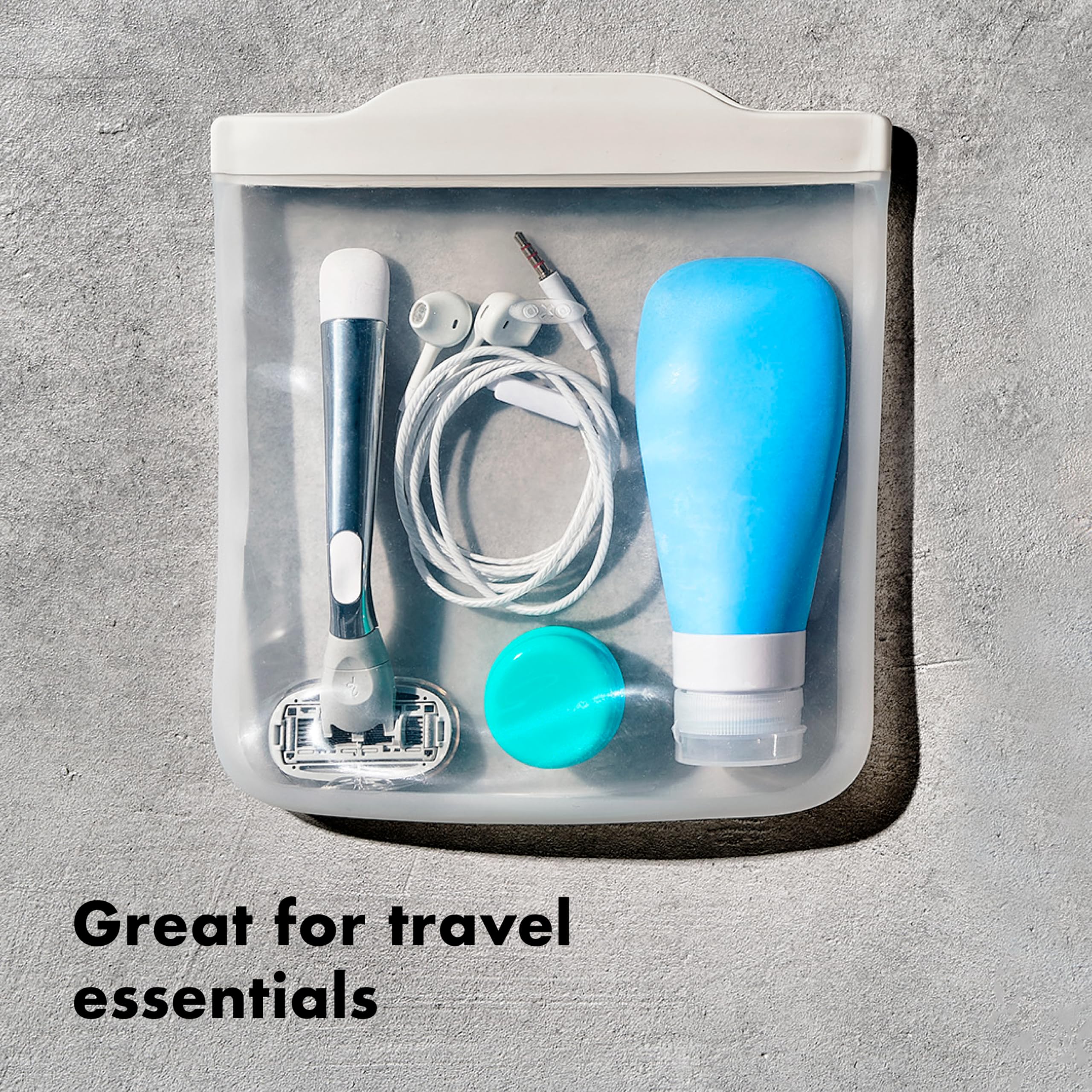 OXO Good Grips silicone bag travel-pouch ideal for on-the-go snacks.