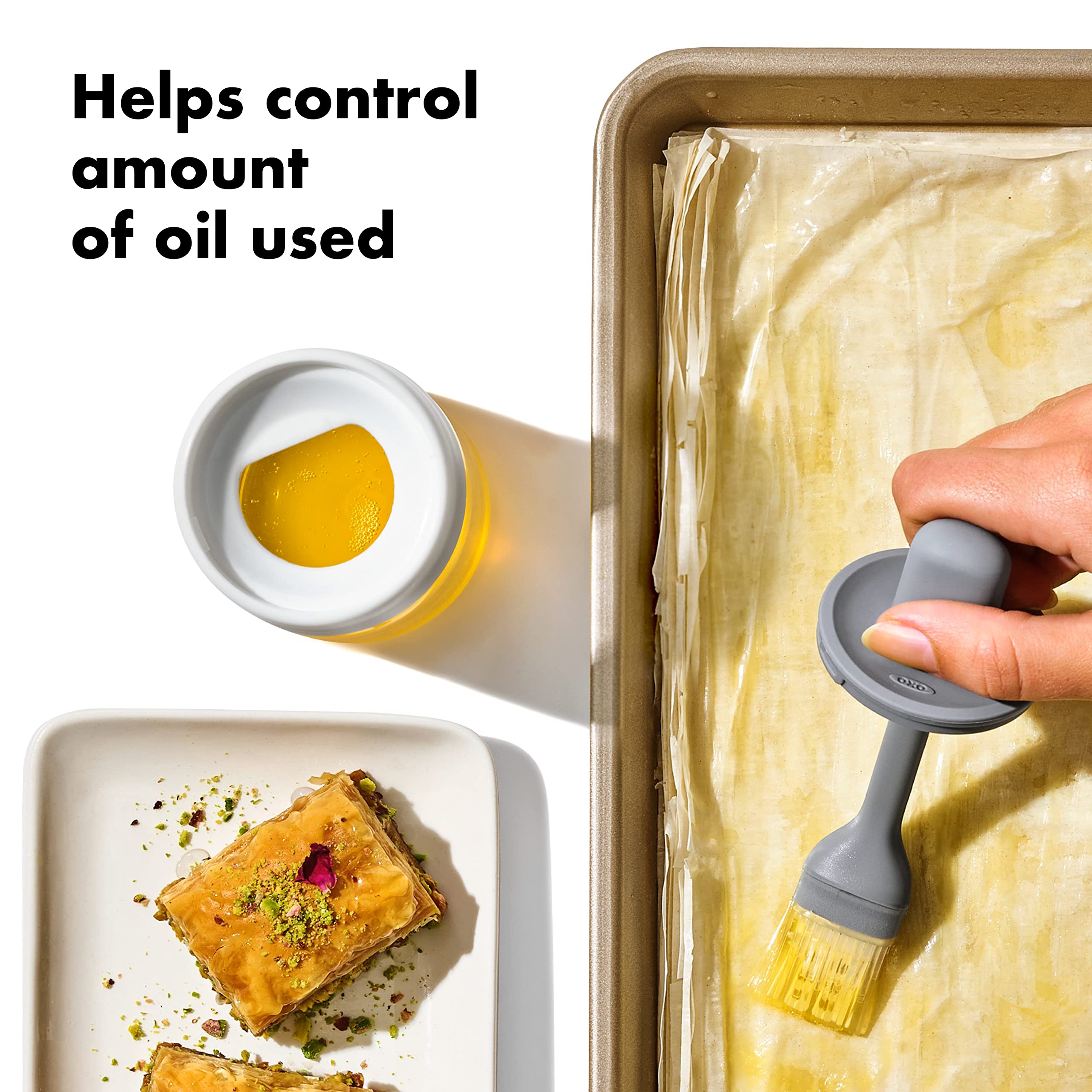 OXO Good Grips silicone brush inside bottle enables controlled oil application