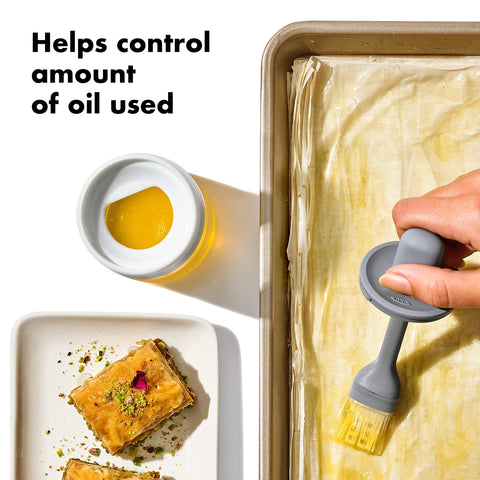 OXO Good Grips silicone brush inside bottle enables controlled oil application