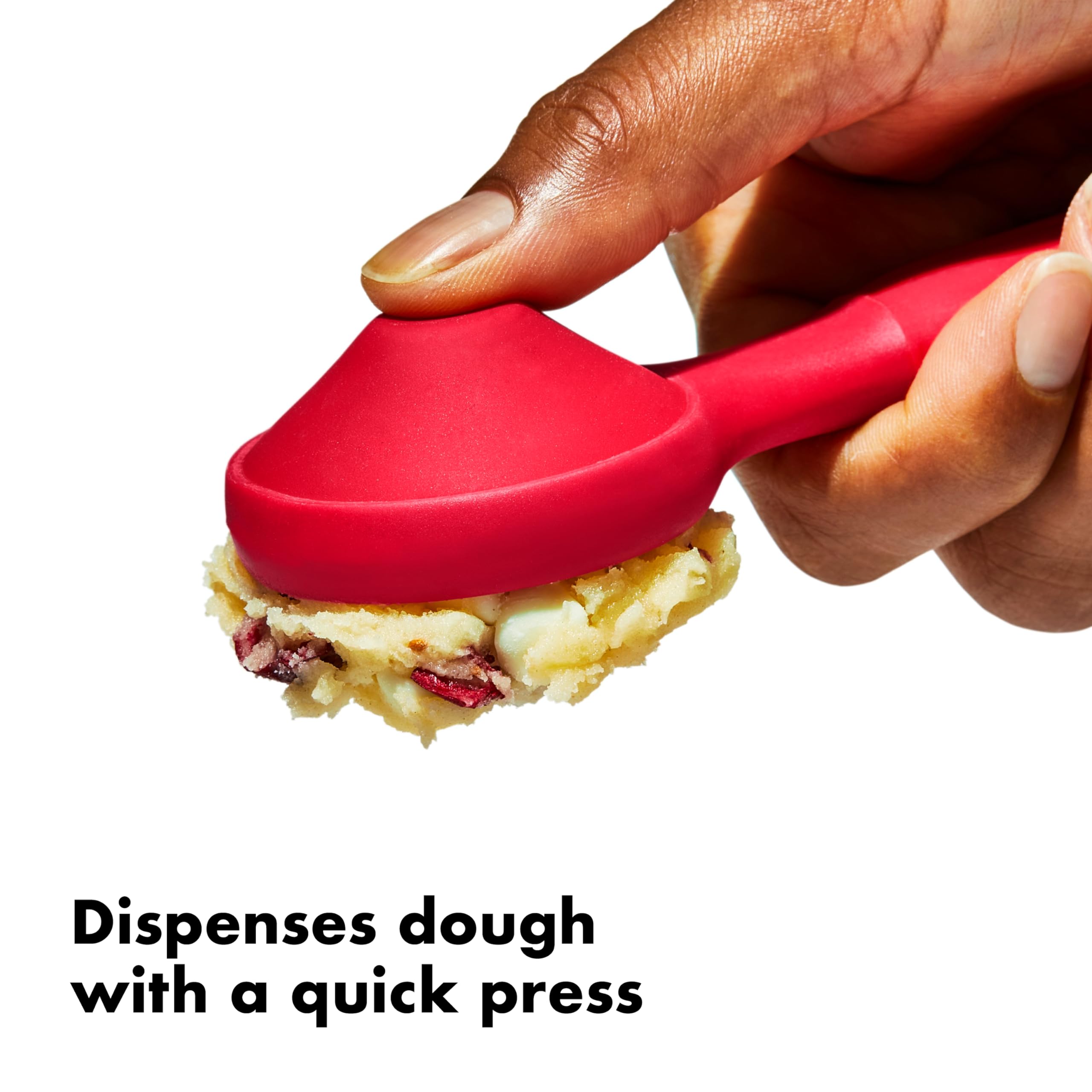 OXO Good Grips medium silicone cookie scoop releases even portions for uniform cookies.