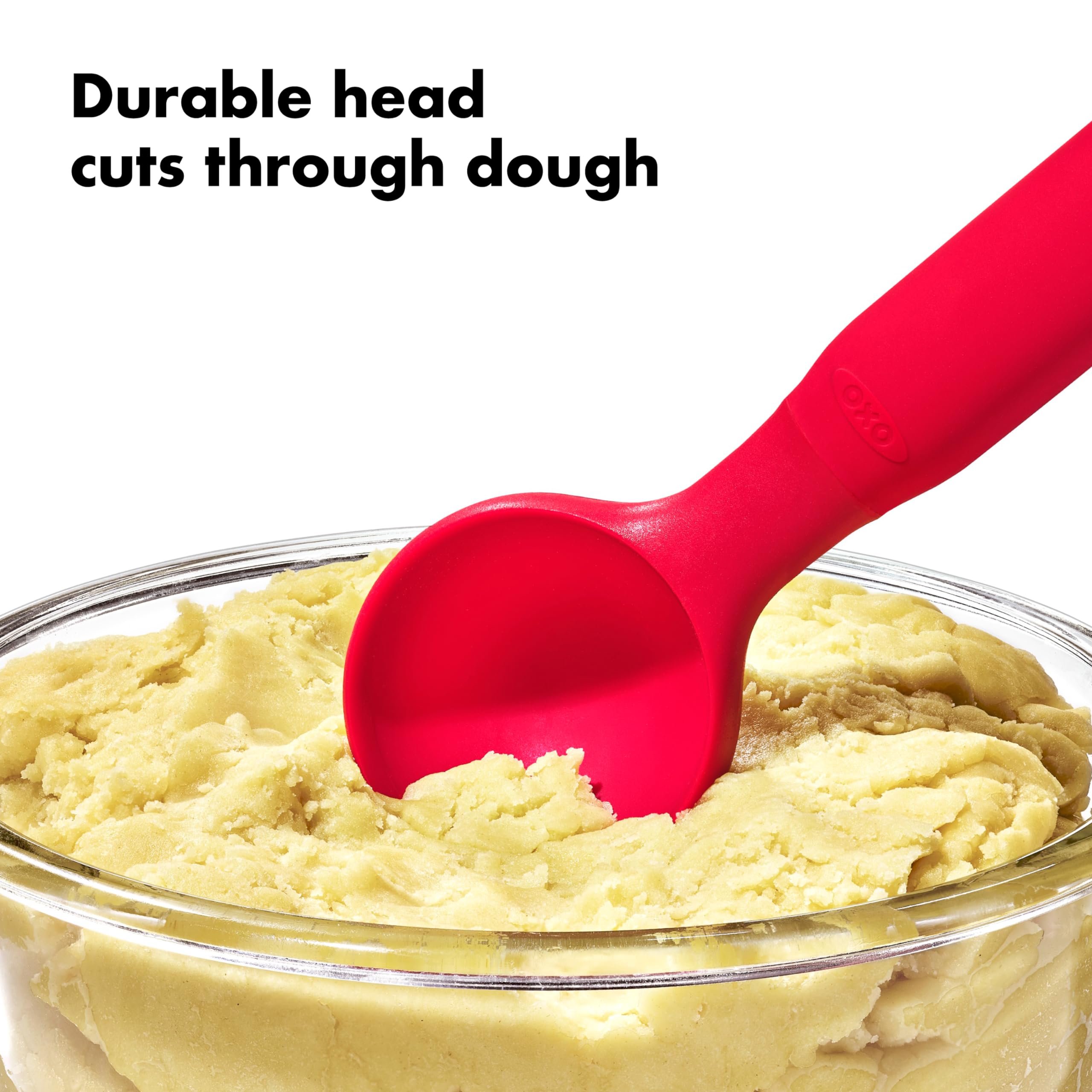 OXO Good Grips non-slip-handle silicone scoop stays steady while shaping dough.