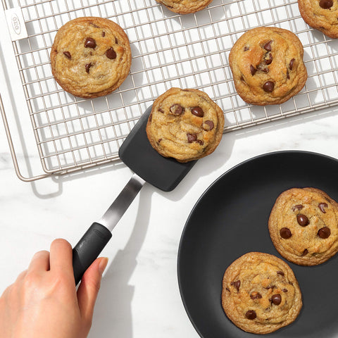 OXO Good Grips Silicone Cookie Spatula – angled handle keeps hands away from heat.