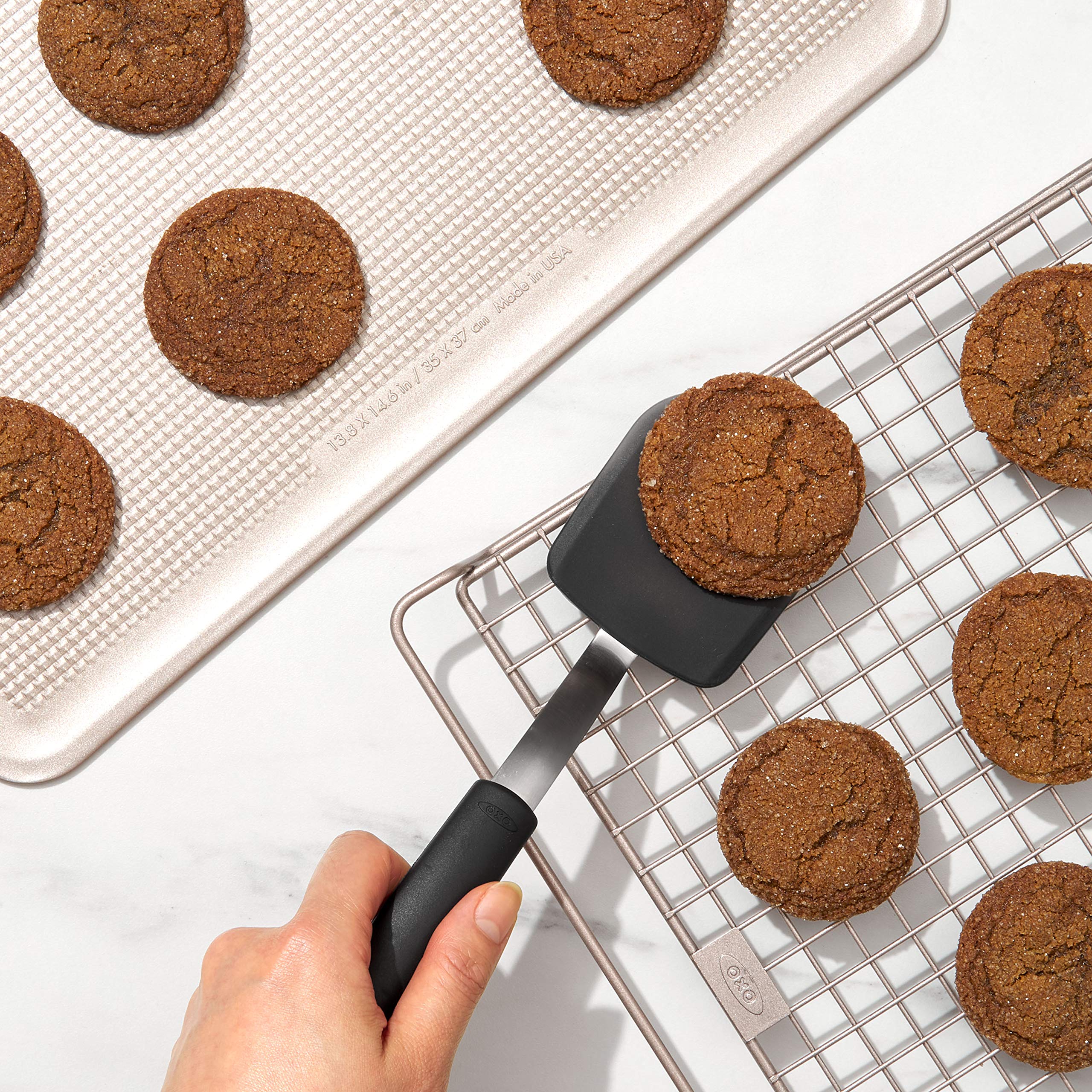 OXO Good Grips Silicone Cookie Spatula – heat resistant up to 600°F.