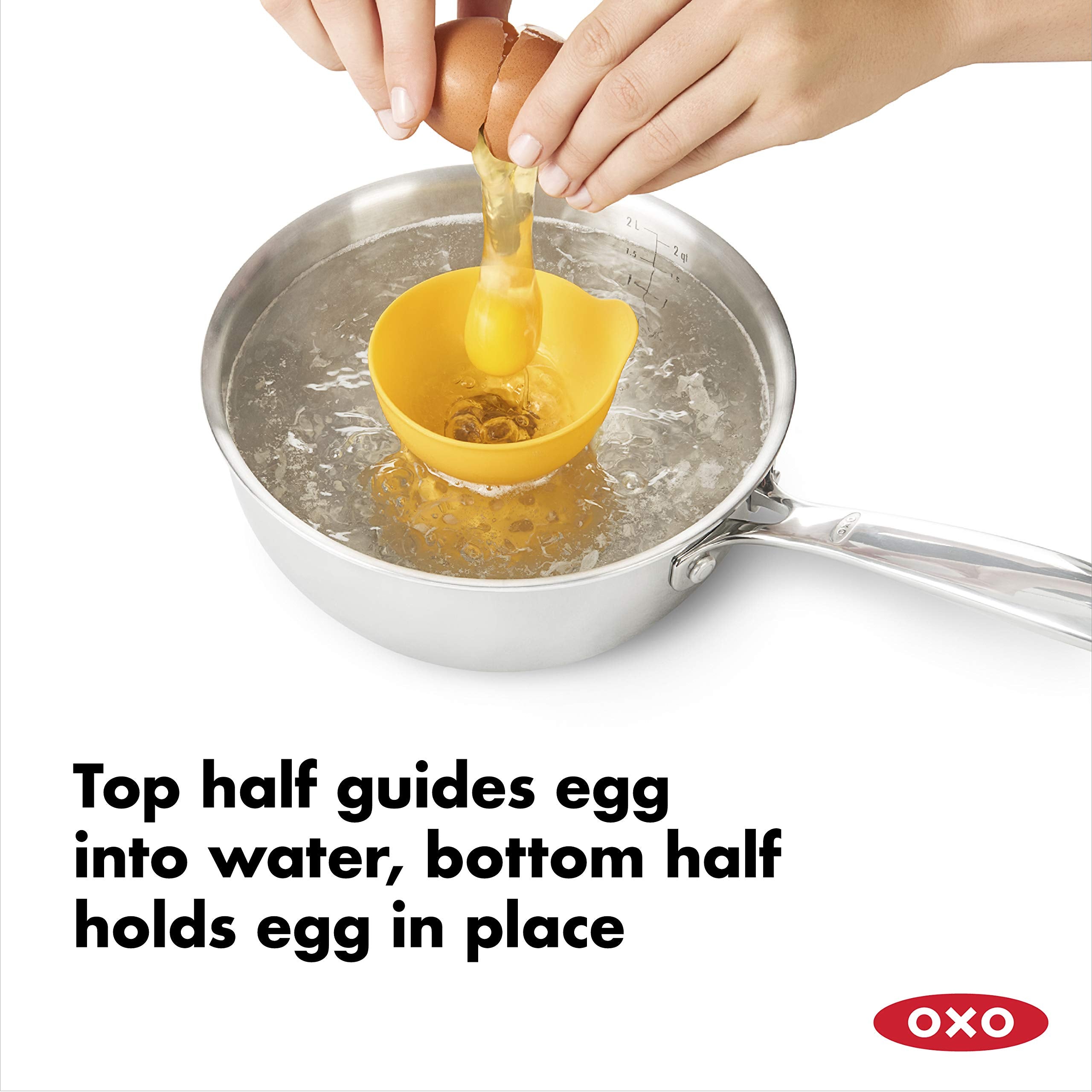 OXO Good Grips yellow funnel-shaped poacher guides eggs into water