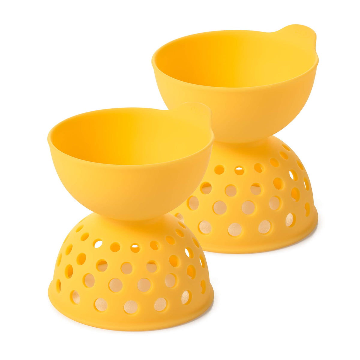 OXO Good Grips yellow silicone egg poacher set, two-piece, ready for quick poaching