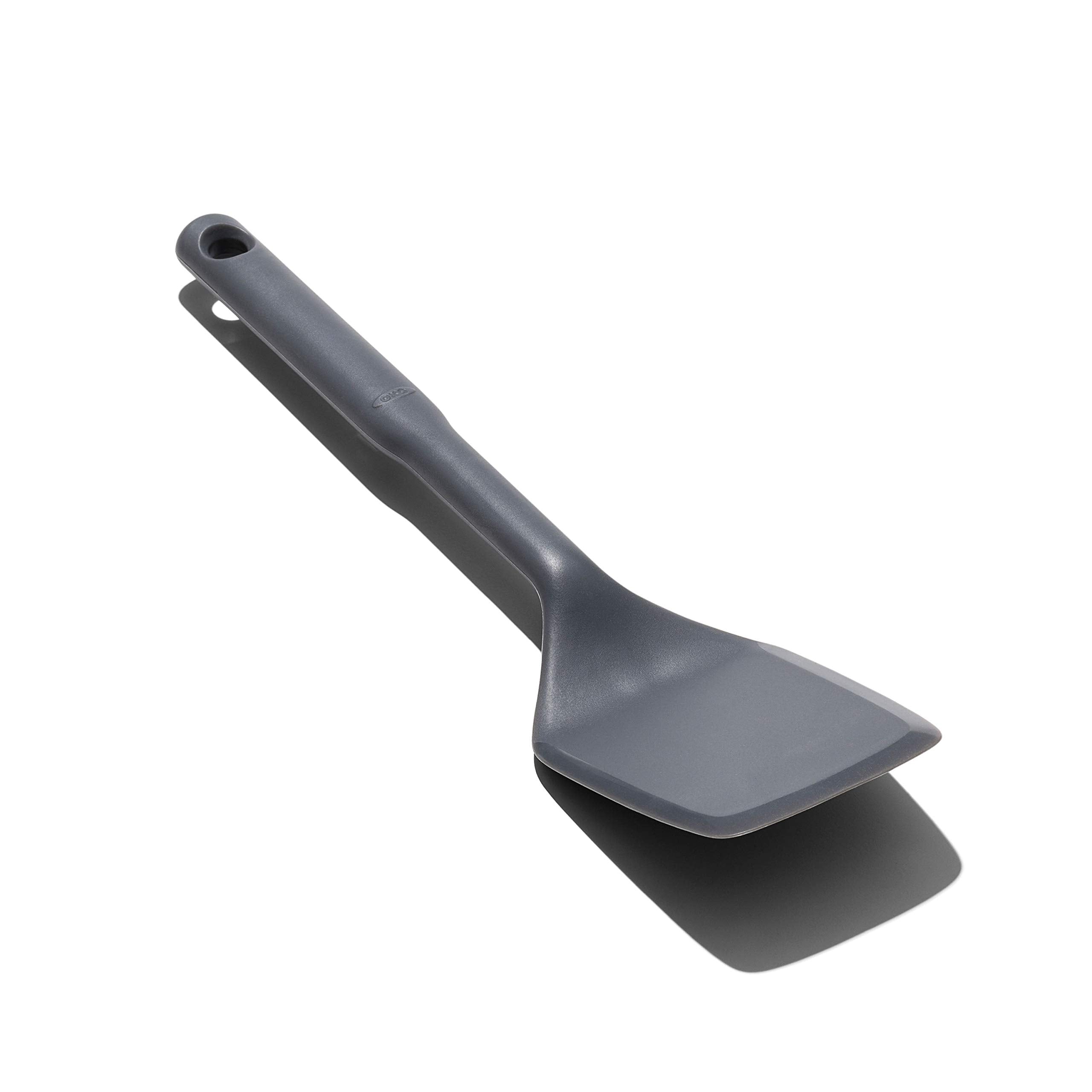 OXO Good Grips silicone turner in peppercorn color for flipping without scratching non-stick cookware