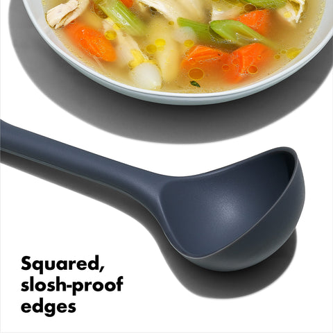 OXO Good Grips Ladle's angled design keeps liquid in the scoop during lifting.