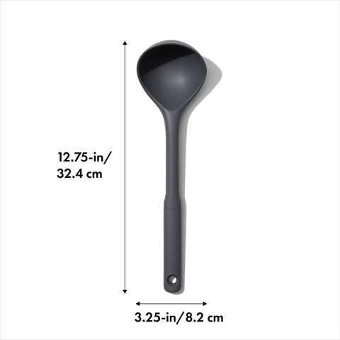 OXO Good Grips Silicone Everyday Ladle highlights curved flexibility for scraping every bit of sauce.