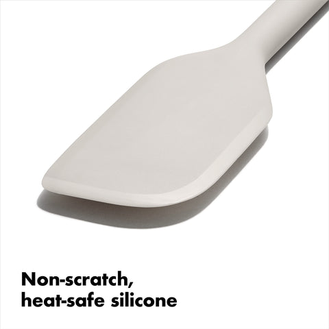 OXO Good Grips silicone everyday spatula BPA free and dishwasher safe for convenience.