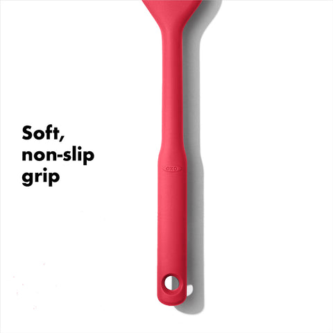 OXO Good Grips silicone spatula jam features a long, sturdy handle for control