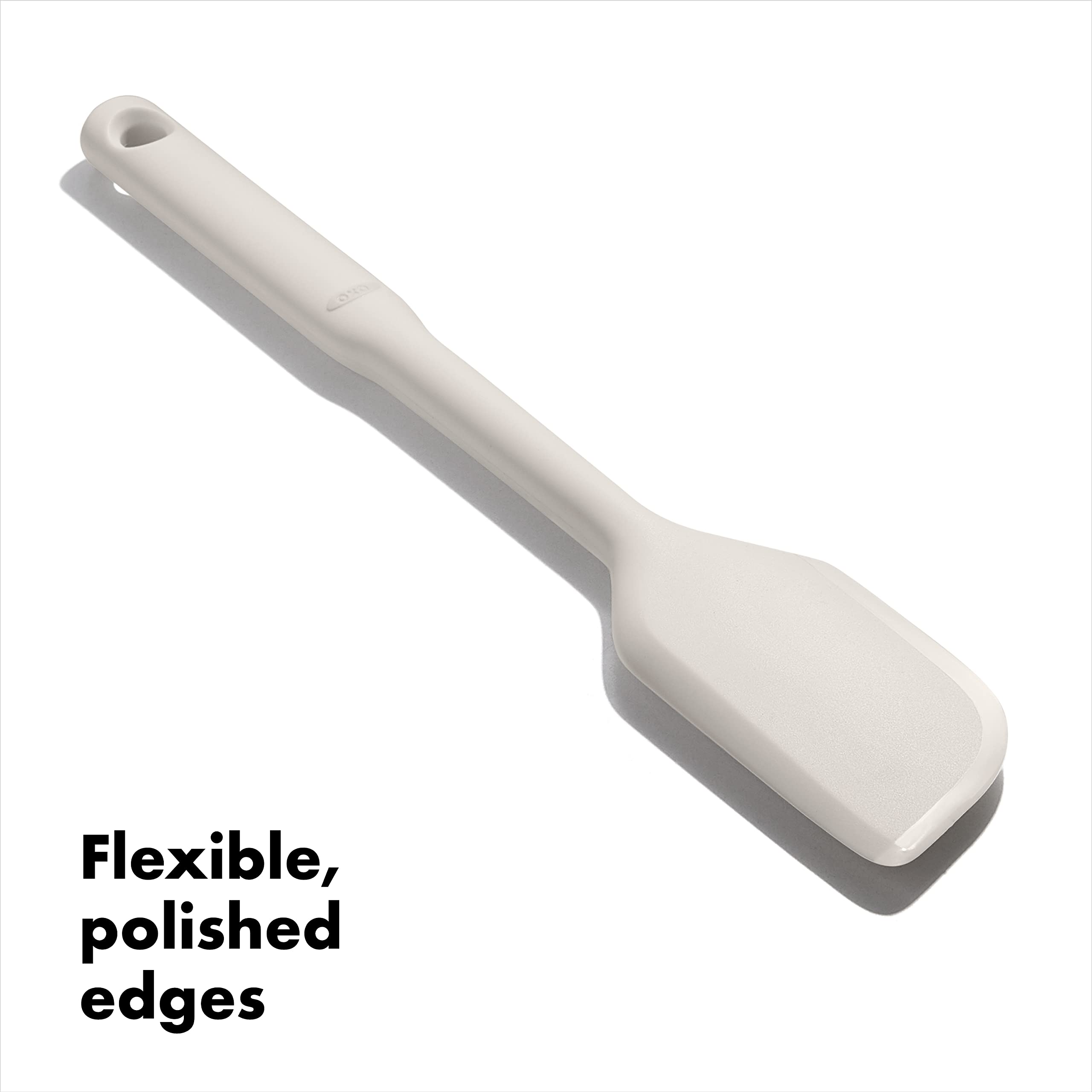 OXO Good Grips silicone everyday spatula non-scratch silicone safe on non-stick cookware.