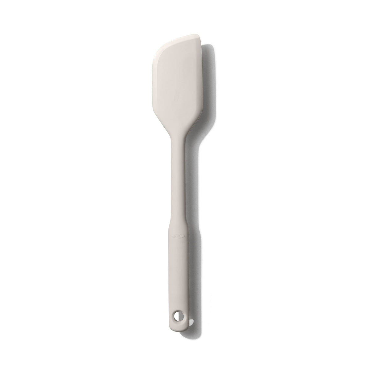 OXO Good Grips silicone everyday spatula oat color, soft grip for easy batter scraping.