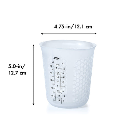 OXO Good Grips silicone cup with honeycomb pattern showing stay-cool exterior