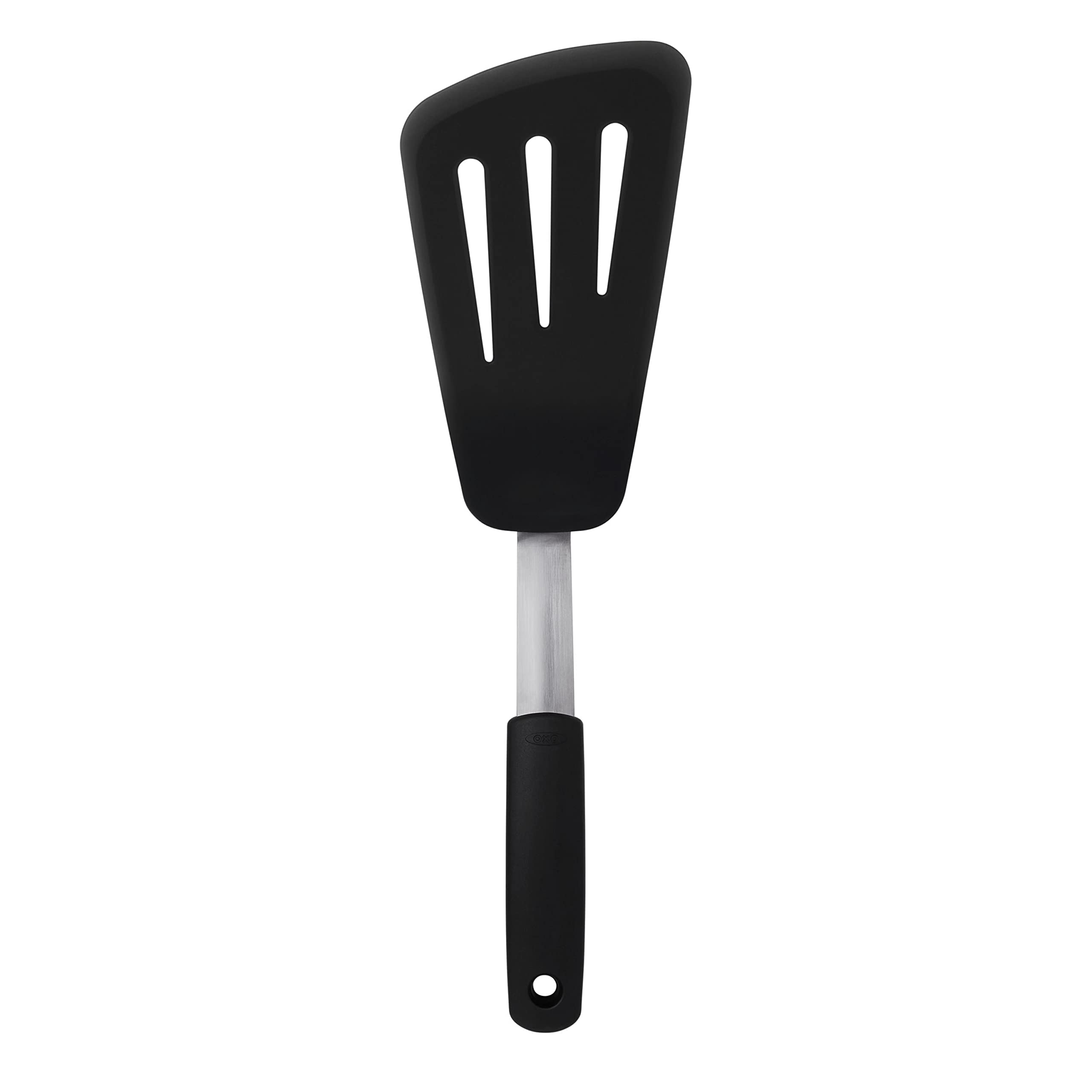 OXO Good Grips silicone omelet turner edge closeup shows flexible, non-stick-safe performance.