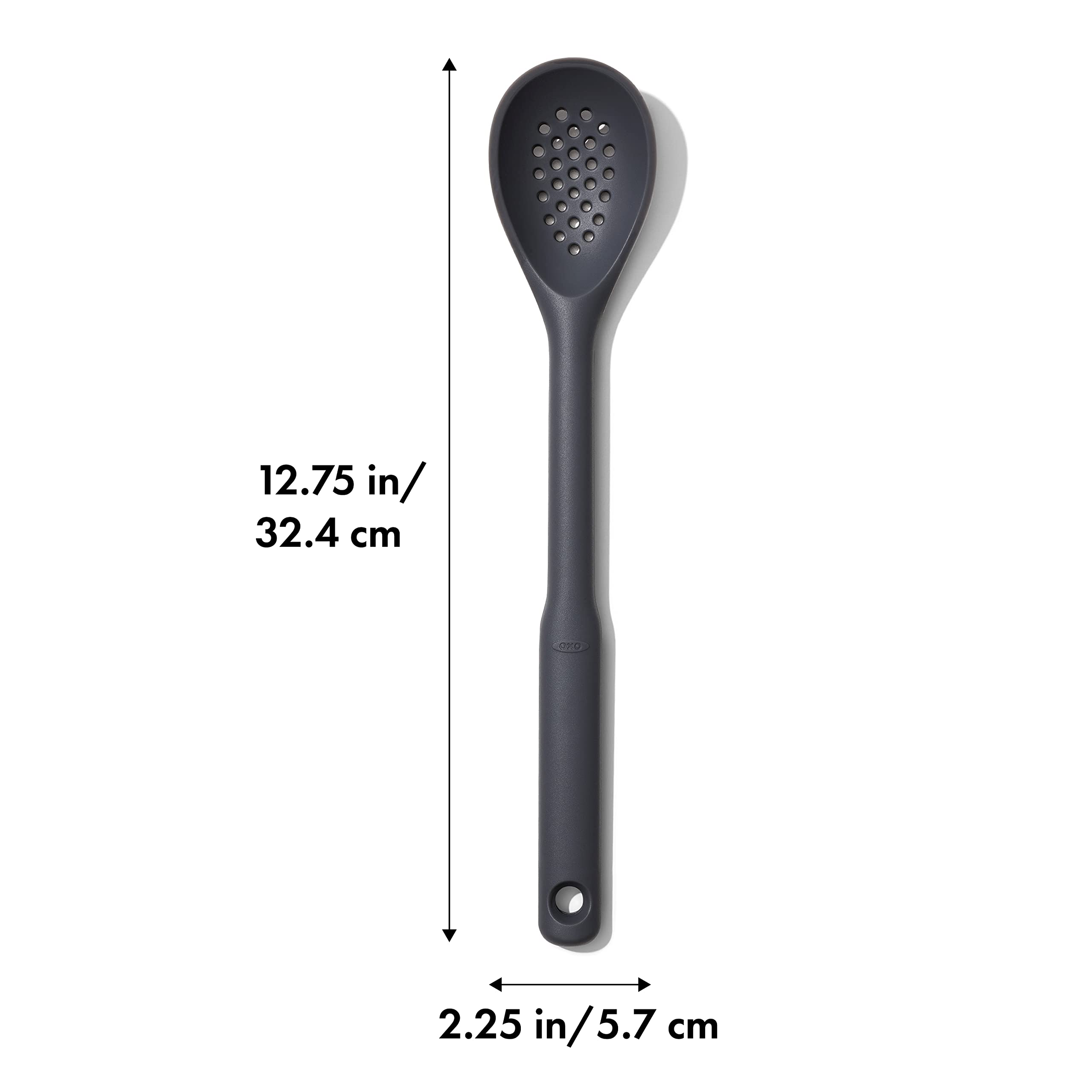 OXO Good Grips slotted spoon drains pasta and veggies without scratching stainless cookware.